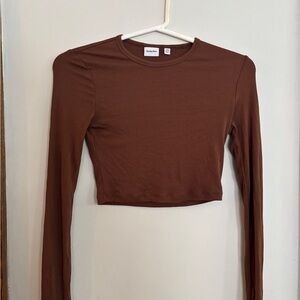 Aritzia Sunday Best Ribbed Cropped Long Sleeve Top Brown XXS